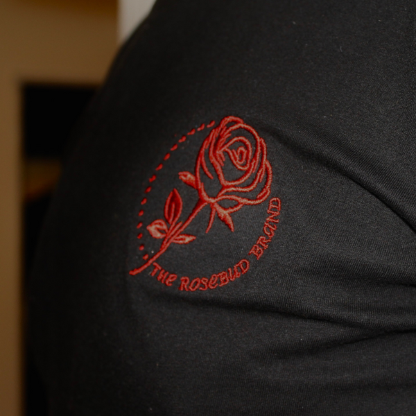 Embroidered Rosebud Crewneck T-Shirt